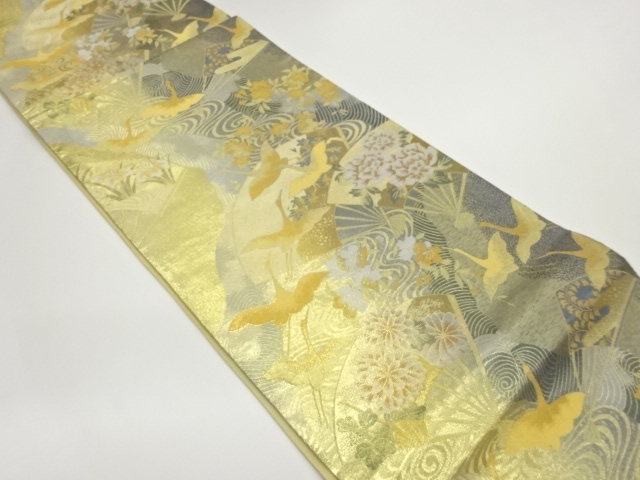 JAPANESE FUKURO OBI / WOVEN FLOWERS & CRANES